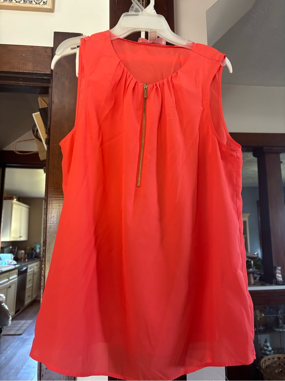 Michael Kors Coral Sleeveless Zip-Front Camisole